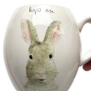 Rae Dunn Bunny Rabbit Coffee Mug Cup Ceramic HOP ON Artisan Collection Magenta